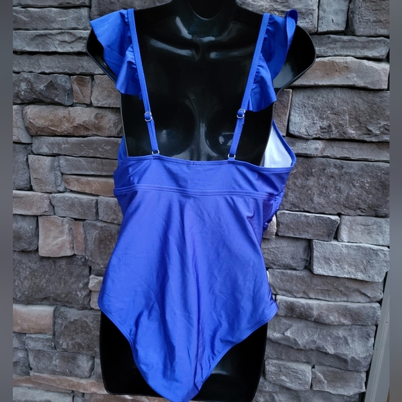Blue Ruffle One Piece Swimsuit - Picture 3 of 7